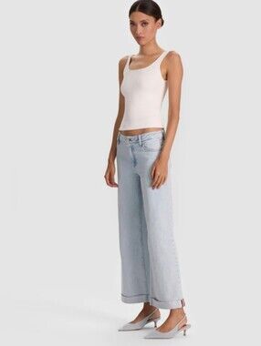 Alice + Olivia Light Blue Wide-Leg Roll Cuff Jeans